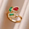 Pierścienie klastra okrągły cyrkon dla kobiet ze stali nierdzewnej Złoto Gold Regulowany Pierścień Serca 2024 Trend Wedding Estetyczny Prezent biżuterii