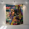 Tapissries Mona Lisa Tapestry Hippie Färgglad konsttema som hänger för rum sovrum levande dekor tillbehör roliga eldstäder