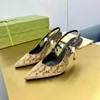 New Velvet Jacquard Weave مدببة أصابع قدمية مضخات Slingback Shoes Shiletto Heels Sandals 8.5cm للسيدات عالية الكعب الكعب