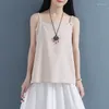 Women's Tanks Chinese Style Summer Zen Solid Color Cotton And Linen Camisole Shirt Button Up Bottom Vest For