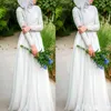 Vestidos de novia musulmanes imple blanco puro con cuentas de cristal escote alto manga larga gasa 2019 vestidos de novia islámicos 225F