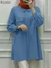 Ubranie etniczne Vintage Long Rueve Lapel Szybka koszula 2024 Zanzea Kobiety jesienne moda muzułmańska bluzka abaya Tops