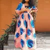 Casual Dresses VONDA Oversized Women Maxi Dress 2024 Summer Sundress Sexy V Neck Bohemian Printed Long Vestidos 3/4 Sleeve Party Robe