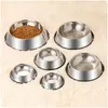 Dog Bowls & Feeders Pet Supplies Stainless Steel Bowl Cat Food Wholesale Set Dog With Paw Print And Rubber Base Drop Delivery Home Gar Dhndn