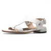 Sandals Genuine Leather Women Sexy 2024 Summer T-Strap Low Heels Elegant Black Beige Ladies Round Toe Buckle Plus Size 46