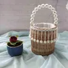 Shoulder Bags 2023 New Womens Net Red Pearl Tassel Vine Vegetable Basket andwoven oliday Grass Woven BagH2421