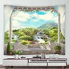 Tapisseries Rétro Style Européen Tapisserie Murale Château Cascade Vert Forêt Fleurs Maison Dortoir Paysage Tenture Murale Tapis De Pique-Nique