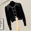 Fashion Women Long Sleeve Slim Cardigans Sweaters Korean Spring Autumn ONeck Diamonds Allmatch Solid Casual Knitted Tops 240126