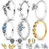 Cluster Ringe 2024 925 Sterling Silber Finger Für Frauen Ring Golden Blau Hochzeit Schmuck Verlobung Mädchen Geschenk