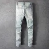 Mannen Crystal Gaten Gescheurde Patchwork Jeans Streetwear Lichtblauw Denim Slanke Magere Potlood Broek Broek 240125