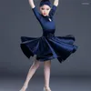 Scene Wear Fashion Children's Latin Dance Costumes Blue Top Kirt Ballroom Competition Dress Practice Clothes SL4793