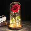 LED Vetro Immortale Rosa Incantata Galassia Decorazione Arredamento per la casa Eterno 24K Lamina d'oro Fiore Copertura in vetro San Valentino 216p