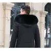 Pai superou a jaqueta de couro masculina de designer com forro interno de pele de coelho de lontra de um metro de comprimento e gola falsa casaco de inverno 8RJC