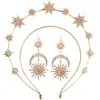 Hair Clips Halo Crown Exaggerated Sun Moon Stars Drop Earrings Rhinestone For Women Jewelry Golden Boho Vintage Earring Sets