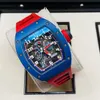 RM-Armbanduhr mit Box, Richardmile-Armbanduhr, RM030-Serie, RM030, blaue Keramikseite, rotes Paris-Limited-Zifferblatt, 42,7 x 50 mm, komplettes Set