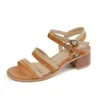 Dress Shoes Roman Gladiator Sandals Kid Suede Women Med Heel Sandalias Ankle Strap Vintage On 5 CM Girls Summer Rome