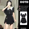 Work Dresses Summer Fashion Cute Skirt Suits Women Set Doll Collar Bow Short-Sleeved Short Section Top Mini Matching Sets Optional