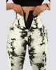 Painel Tie Dye Leggings com Bolsos Europeus e Americanos Mulheres Yoga Calças Esportivas Quente Gradiente Feminino Calças Casuais 240201