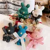Keychains Lanyards Cute Bear Key Chain Resin Bow Bell Rabbit Keychain Weaving Fashion Doll Bag Pendant Holiday Car Ring For Girls Gift Q240202