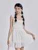 Casual Dresses Edhomenn Women Short Flowy Dress Square Neck Cute White Mini Backless Y2k A Line Ruffle Ruched Lace