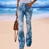Kvinnors jeans kläder mode byxor 3d tryckt trädmönster avslappnad lös bekväm hög midja streetwear