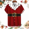 Camicie casual da uomo Camicia divertente con stampa di Babbo Natale Cartoon Elk Pattern X'mas Abbigliamento Moda risvolto Manica corta Magliette larghe Natale