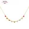 Hängen Canner 925 Sterling Silver Rainbow Mini Graduating Gemstones Necklace For Women Choker CLAVICLE CHAVID Halsband smycken krage