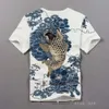 T-shirt de créateur T-shirt homme brodé T-shirt femme brodé à manches courtes Style chinois tatoué à manches courtes t Carpe brodée ESBN