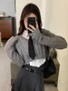 Suéteres femininos estilo preppy pulôveres cortados mulheres puxar femme v-pescoço manga longa casual suéter chique malha y2k suéter jumper 2024 ropa