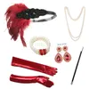 Feestartikelen 1920's Gatsby Accessoires Cosplay Flapper Halloween Charleston Kostuum Rode Set Hoofddeksel Grote Veer Hoofdband Golve