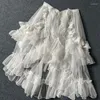 Jupes Sweet Lolita Style Double couche dentelle asymétrique à volants femmes été maille mignon rideau pure couvrir mince jupe longue