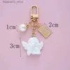 Keychains Lanyards Creative Vintage White Angel Keychain Women Girl Cute Mini Pearl Heart Key Chain Car Key Ring Holder TRINKET BAG CHARMS JEYCHE