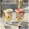 Tumblers 500Ml Korean Version Glass Tumblers St Cup High Appearance Level Girl Cute Portable Tea Water Separation Cold Brew Drop Deliv Dh8Wa