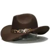 Rétro imprimé léopard bande de cuir parent-enfant unisexe adulte enfant laine à large bord Cowboy Western chapeau Cowgirl casquette 545761 cm 240130