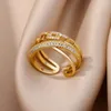 Cluster Ringen Eeuwigheid Belofte Zirkonia Voor Vrouwen Handgemaakte Open Verstelbare Roestvrij Stalen Ring 2024 Trend Bruiloft Sieraden Anillos