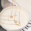 Chokers Crystal Zircon Heart Star Charm Layered Pendant Necklace Set for Women Charms Fashion Square Rhinestone Female Vintage Jewelry YQ240201