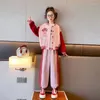 Kläder sätter Girls Spring Autumn Baseball Uniform Suits Junior Kids Casual Patchwork Coat and Pants 2st High Quality Children 5-15Y