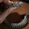 Bracciale drago feroce in argento sterling S925 vichingo prepotente pistola nera drago braccialetto da uomo gioielli braccialetto 18 20 22 23 24 cm 240201