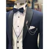 Herenkostuums Chique Marineblauwe Blazer Broek Wit Vest 3-delig Kostuum Homme Sjaal Revers Enkele rij knopen Terno Avond Bruiloft Set