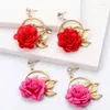 Boucles d'oreilles Minar romantique en tissu rouge, pendentif Rose pour femmes, couleur or, alliage métallique, fleur suspendue, 2024