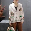 Ethnic Clothing Women'S Knitted Yellow Cardigan Sweaters Retro Vintage Female Fashion Loose Ladies Chinese Tops TA2165