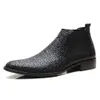 Mode serpent modèle hommes en cuir véritable cheville sans lacet noir robe pointue marque formelle bottes hommes chaussure