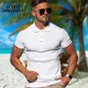 Męskie koszulki Summer Nowa luksusowa koszula Polo 2023 Mężczyzn Striped z krótkim rękawem T-shirt TOP Men Solid Oddychanie przyczynowe Turn Down Down Polo Shirt Q240201