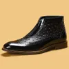 Enkellaarzen 45 Echt Leer Oxford Man Elegante Jurk Mode Struisvogelpatroon Zwart Bury Slip-on Boot Heren