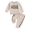 Kläder set småbarn baby flicka casual kläder brev och leopard tryck långärmad tröja med dragkammare spädbarnskläder