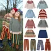 Giyim Setleri Stokta Avrupa Çocuk Örgü Sweaters 2024 Kış Tasarımcı Kız Çizgili Örgü Külot Kazak Pantolon Pantolon Sıcak Giysileri