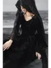 Casual Dresses UMI MAO Dark Velvet Dress Elegant Women's 2024 Autumn Winter Style Layable Lace Irregular Splice Femme Y2K