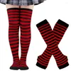 Women Socks Christmas Female Halloween High Festive Cosplay Striped Gloves Sock Set