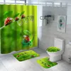 Rideaux de douche Rideau de coccinelle de bande dessinée pour la couverture de bain Imprimer Tapis de bain Ensemble imperméable à l'eau de haute qualité Tapis de toilette écologique