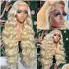 Synthetic Wigs Brazilian Hair 613 Honey Blonde Color 13X4 Hd Transparent Lace Frontal Body Wave 30 Inch Front Wig For Women Drop Del Dhzca